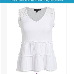 White Lace-Yoke Tiered Tank